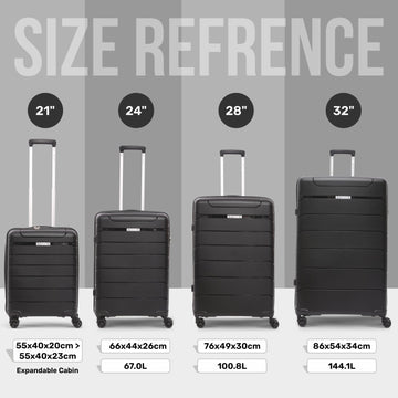 Aerolite Premium PP 4 Piece Hard Shell 4 Dual Wheel Spinner Travel Luggage Suitcase Set , Expandable Cabin + Medium + Large + Extra Large - Black